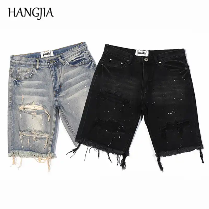mens black jean shorts ripped