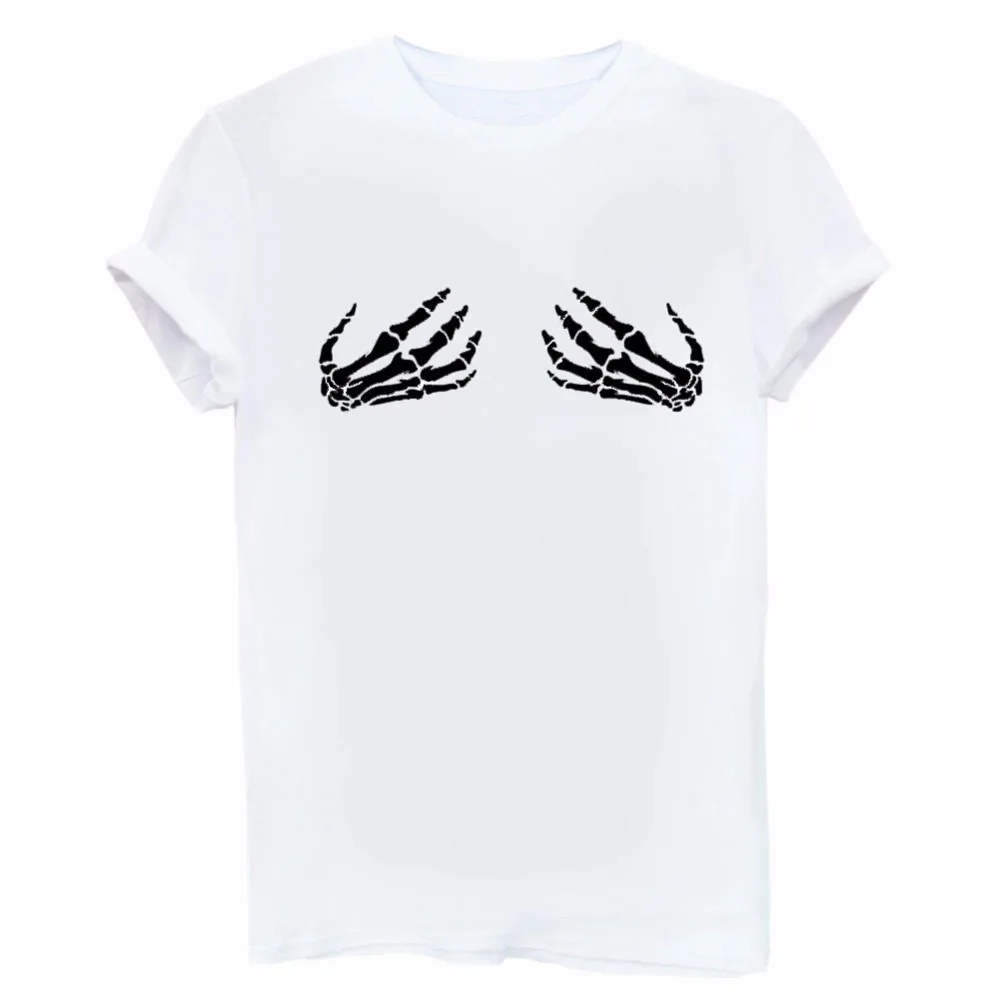 

XS-4XL Plus Size Female T-shirt 2019 Fashion shirt Women Skeleton Hands Printing tshirt Aesthetic Art Harajuku Graphic Tee Shirt