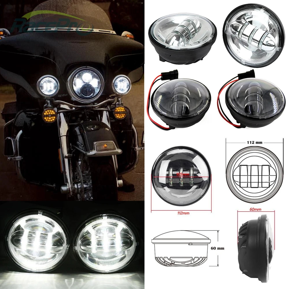 2 Pieces 4.5" LED Auxiliary Spot Fog Passing Light Lamp for Harley