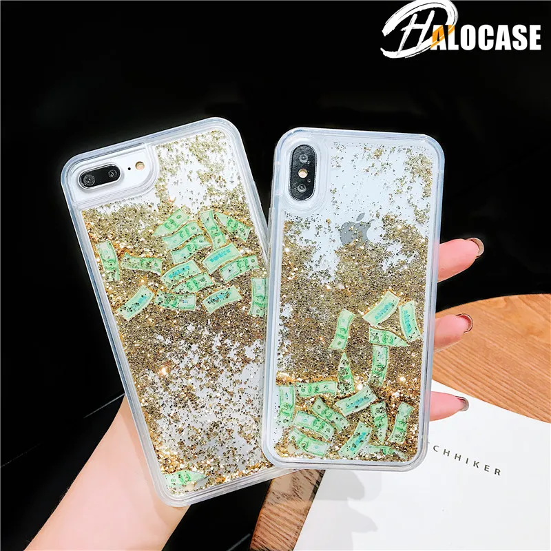 

HALOCASE Glitter Liquid Sand Dollar Money For iPhone 6 6S 7 8 Plus Dynamic Liquid Shine for iPhone X XS XR XS MAX FUNDA