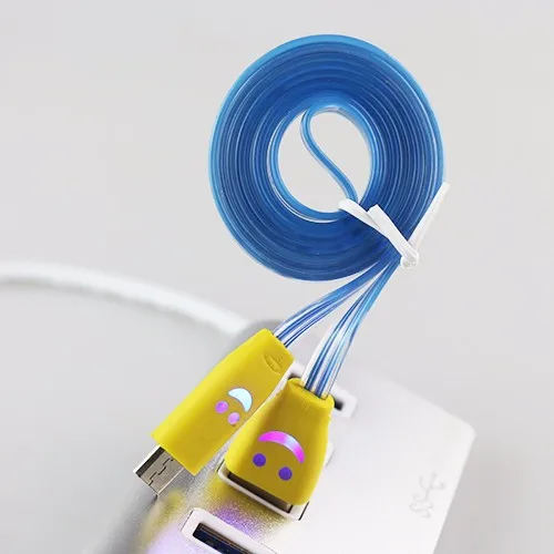 Sovawin Smile, светодиодный кабель Micro USB, 7 цветов, 1 м, плоский светильник-лапша, кабель для зарядки Microusb, для samsung, htc, для телефона на базе Android