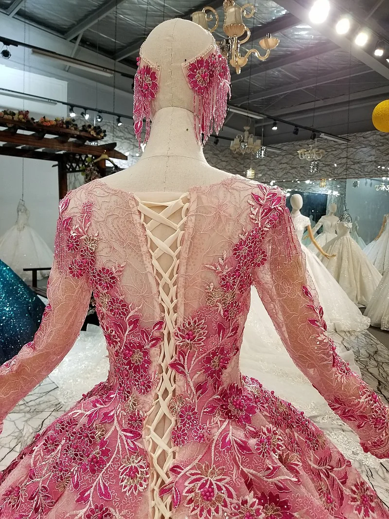 LS66880 muslim colorful cheap evening dress long sleeves o-neck pink flowers ball gown beauty girls pageant dress with headwear LS66880 muslim colorful cheap evening dress long sleeves o-neck pink flowers ball gown beauty girls pageant dress with headwear