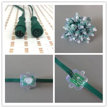 

Square type DC5V addressable 12mm WS2811 led smart pixel node,RGB full color;RGB 20AWG all GREEN wire,IP68;with 13.5mm pigtail