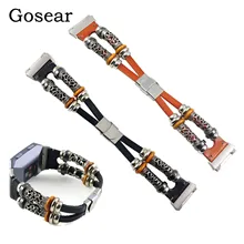 Gosear Регулируемый винтажный браслет из искусственной кожи, металлический сменный Браслет, ремешок для наручных часов, ремешок для Fitbit Ionic, умные часы, гаджеты