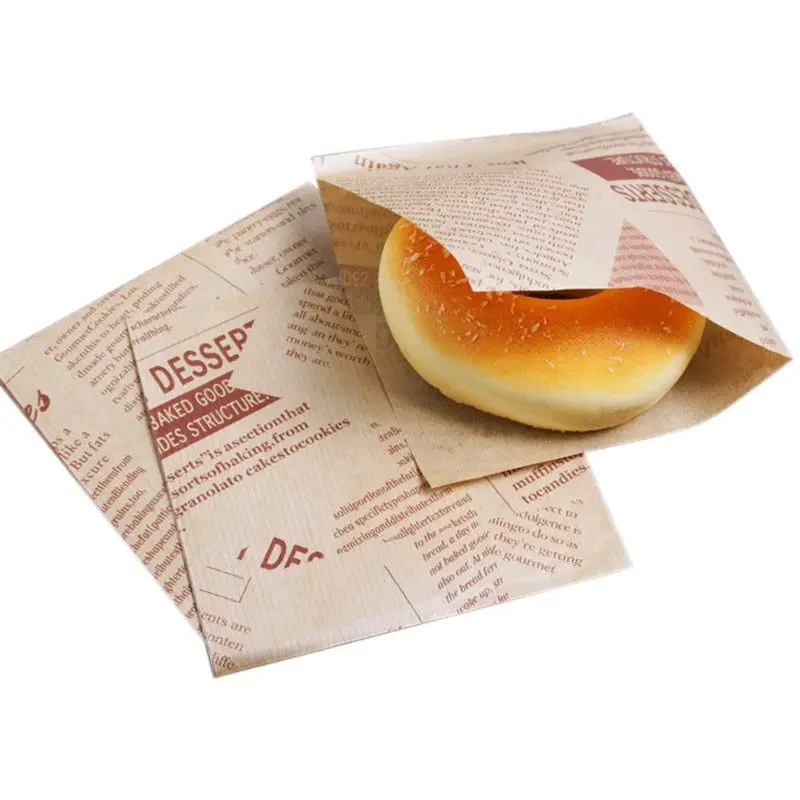 

100pcs 12x12cm Sandwich Donut Bread Bag Biscuits Doughnut Paper Bags Oilproof Bread Craft Bakery Food Packing Kraft