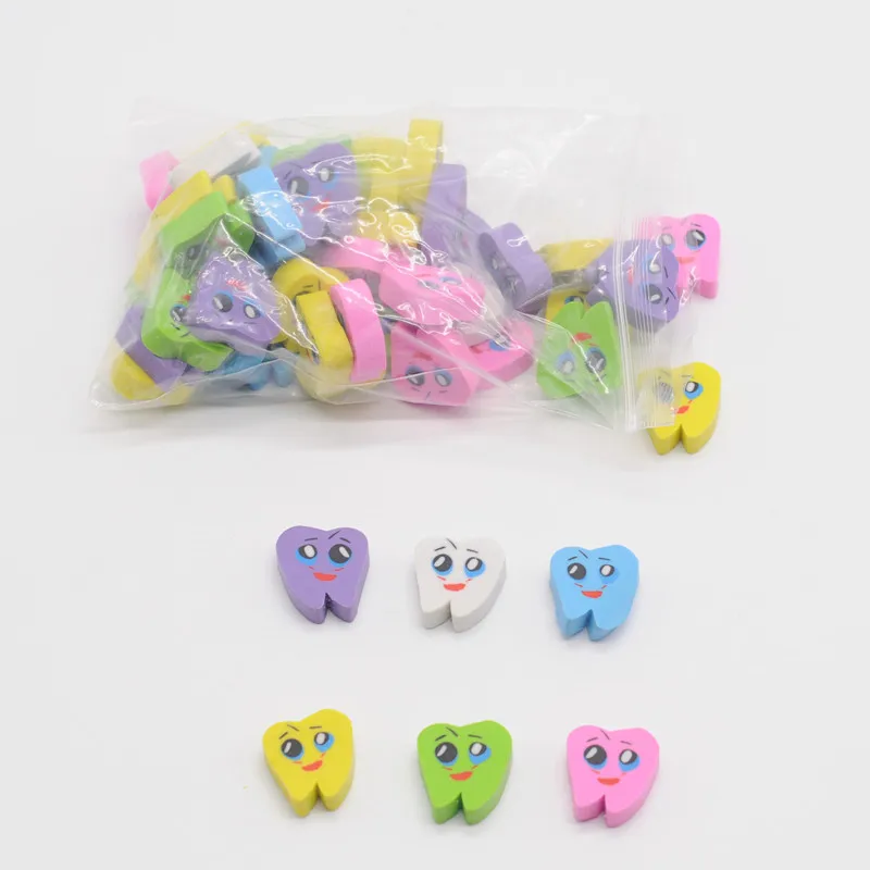 

Cute Oral Dentist School Gift 50pcs/Bag Tooth Shaped Rubber Erasers Lovely