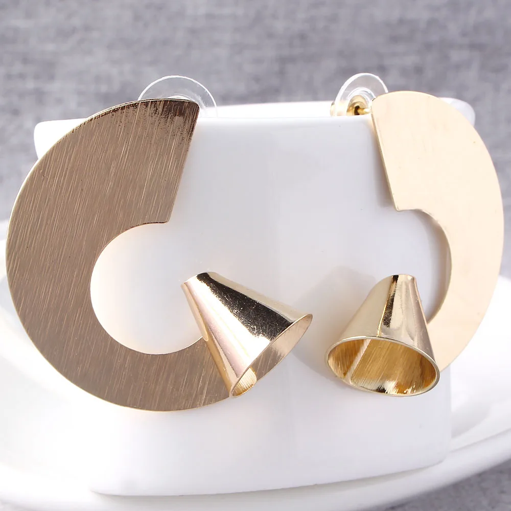 33 Exaggerated Gold Color Letter G Shape Circle Metal Round Stud Earrings Geometric Rhombus Punk Earrings