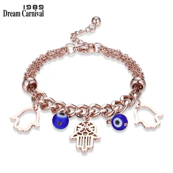 

DreamCarnival 1989 Fatima Hands Stainless Steel Bracelet Femme Rose Gold Color Multi Chains Gift Wholesales Armbandjes 2LCB-1996