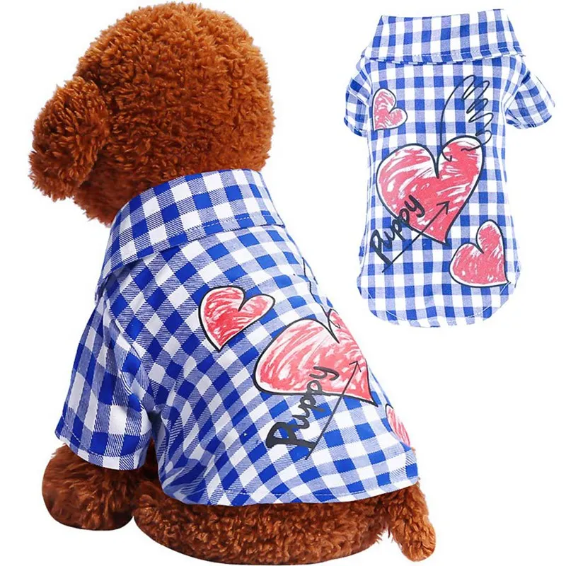 

NEW Summer Plaid LOVE Dog Shirt Puppy 2 Color Pet Cat Vest Clothes for Smal Pet Cute