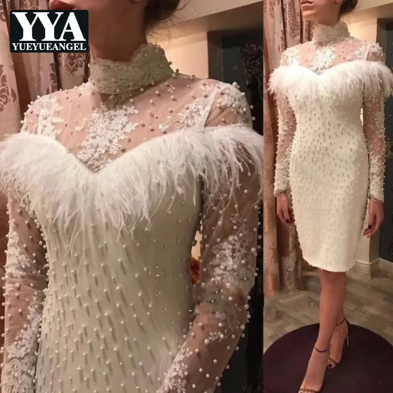 Vestidos De Fiesta De Noche банкетные элегантные женские вечерние платья с жемчугом и бусинами, сексуальное белое кружевное платье с высоким воротом