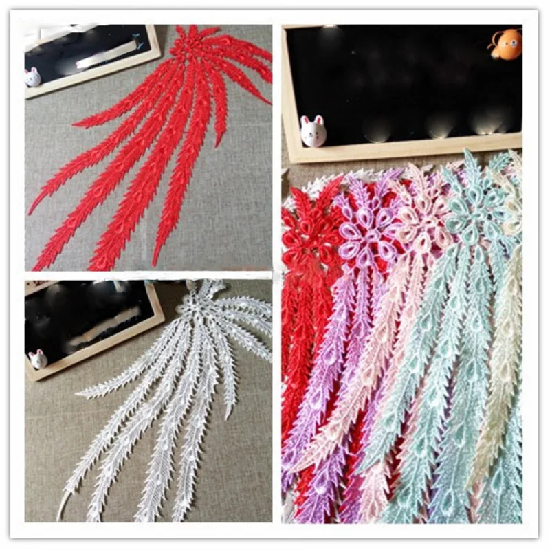 

5Pcs 2017 Peacock Long Tail Motif Venise Lace Trim Applique Sewing Craft Lace Dress Decor 6 Colors For You Choose