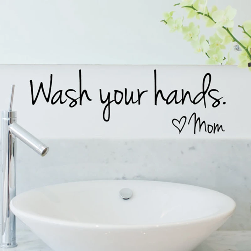 

Bathroom Wall Stickers -- Wash Your Hands Love Mom - Waterproof Art Vinyl Decal Bathroom Wall Decor ,5502