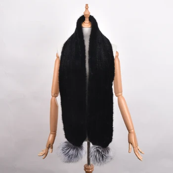 

Hand Knitted Black Mink Fur Scarf Fashion Wraps Woven Women Neck Warmer Luxury Mink Fur Shawl Winter Scarf