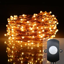 Датчик движения 10 м 15 м 20 м внутренний светодиодный свет, теплый белый медный провод рождественское Звездное сказочное освещение+ адаптер питания ul