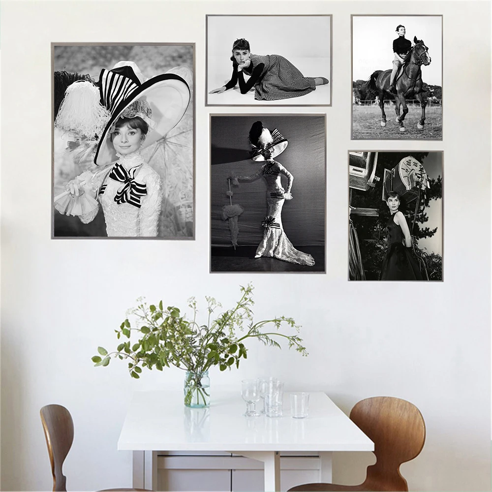 

Canvas Painting Black White Audrey Hepburn Modern Home Poster Decorative Art Print Wall Pictures For Living Room Bedroom Decor
