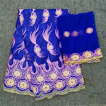 

5 Yards+2 Yards India Bazin Riche Getzner Lace Fabric 2019 With Blouse Beaded Embroidered Lace Bazin Fabric For Dress hl65-1832