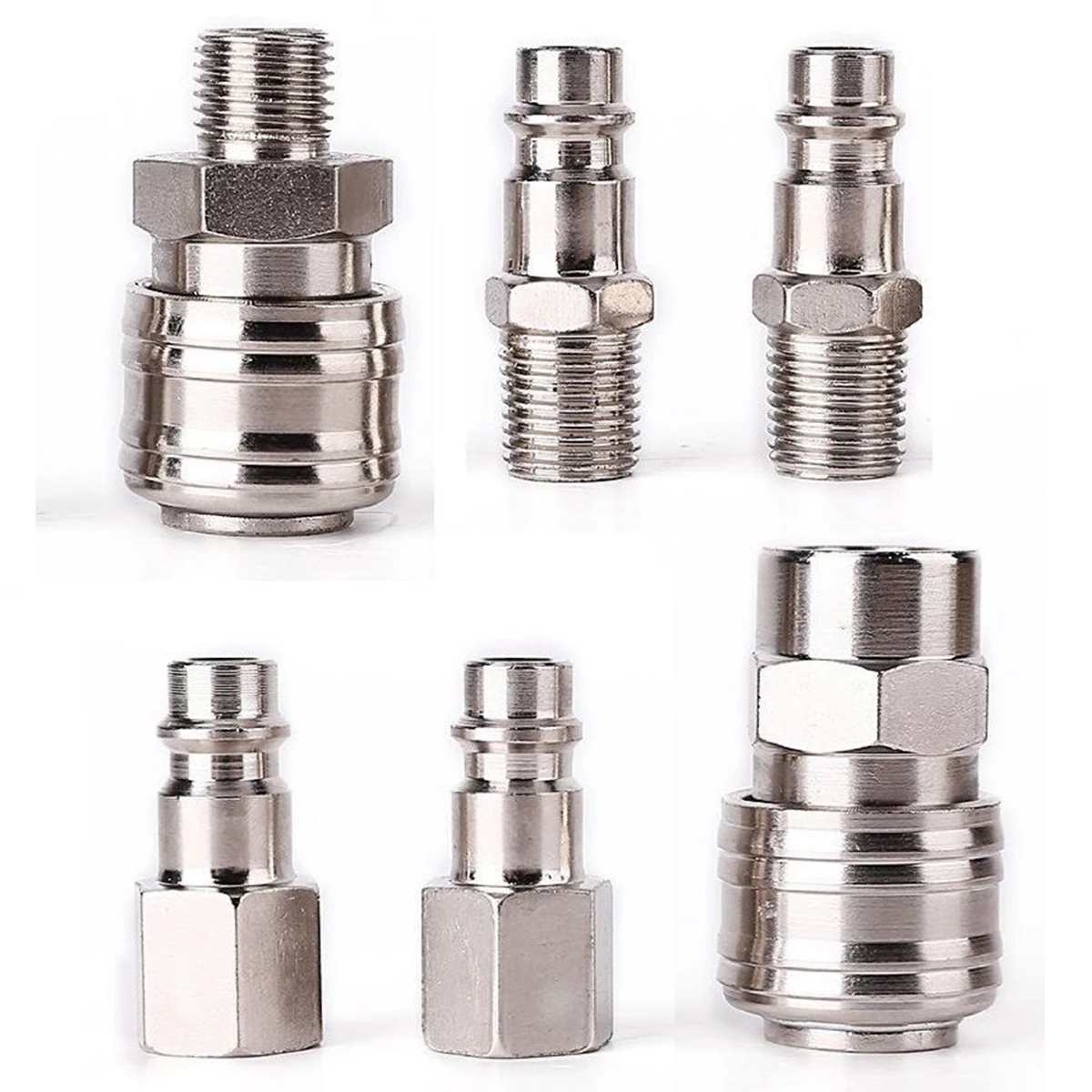 6pcs Euro Fittings Air Hose Compressor Connector 1/4" BSP Thread Male