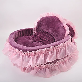 

Purple Bow Lace Heart Elegant Cute Pet Kennel Soft Breathable Pet Nest Cat Nest Cotton Bed