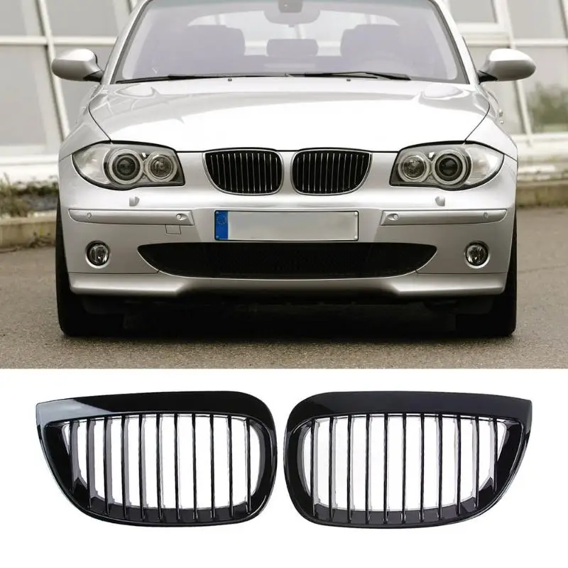 1 Pair Gloss Black Front Kidney Grille Grills for BMW E81 E87 2004-2007 Car Styling Decorative Accessory Front Kidney Grille 