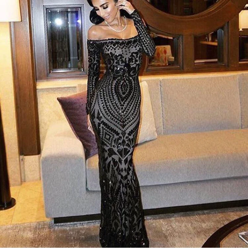 NEW Sexy Slash Neck Off Shoulder Sequined Party
