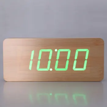 

LED Desktop Wooden Alarm Clock with Green White Light digital Clock LED Display Electronic Clocks Desk office bedroom decor