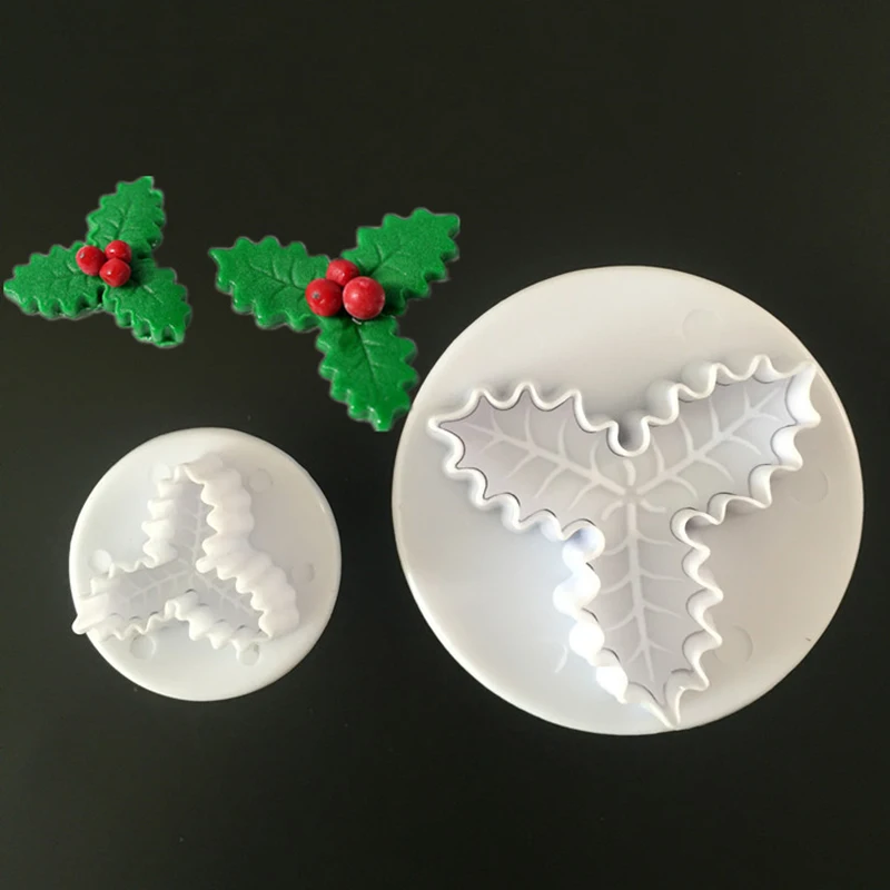 

2 Pcs/Set Food Grade Plastic Leaf Cookie Biscuit Mould Cutter Plunger Fondant Spring Press Mold Cake Decorating Tools