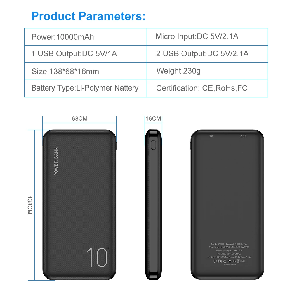 Портативное зарядное устройство RAXFLY 10000 мАч с двумя usb-портами для быстрой зарядки для iPhone 11 7, зарядные устройства для samsung S10, внешний аккумулятор