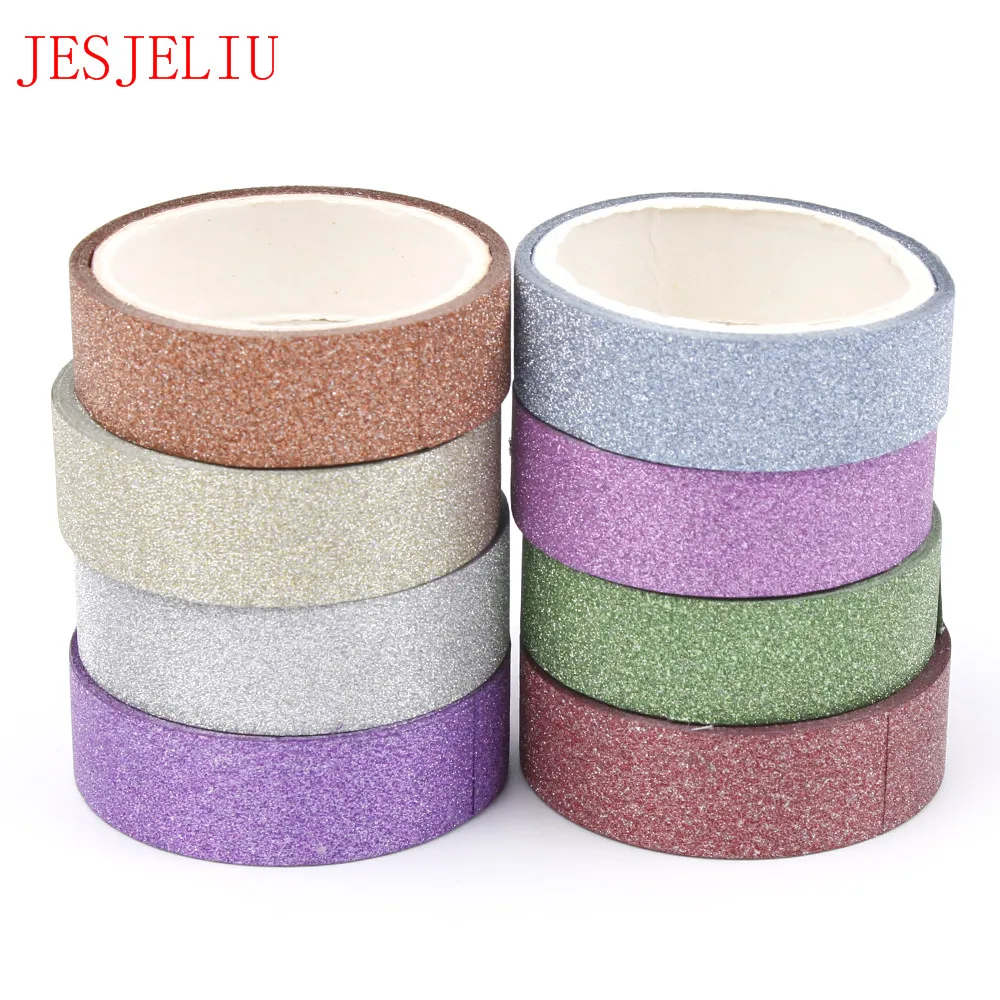 

15mm*5m Glitter Washi Tape Set Japanese Stationery Scrapbooking Decorative Tapes Adhesive Tape Kawai Adesiva Decor Free Shipping
