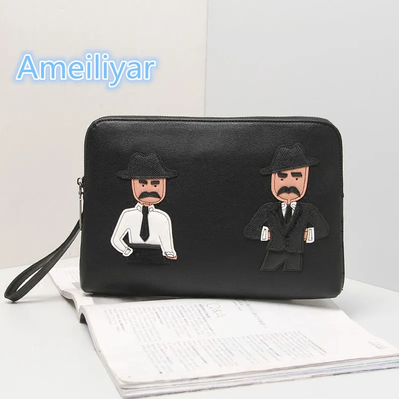 

2017 New Arrival Direct Selling Pu Unisex Character Zipper Short With The Spoof Of Men's Mafia Handbag Package Family Mini Bag