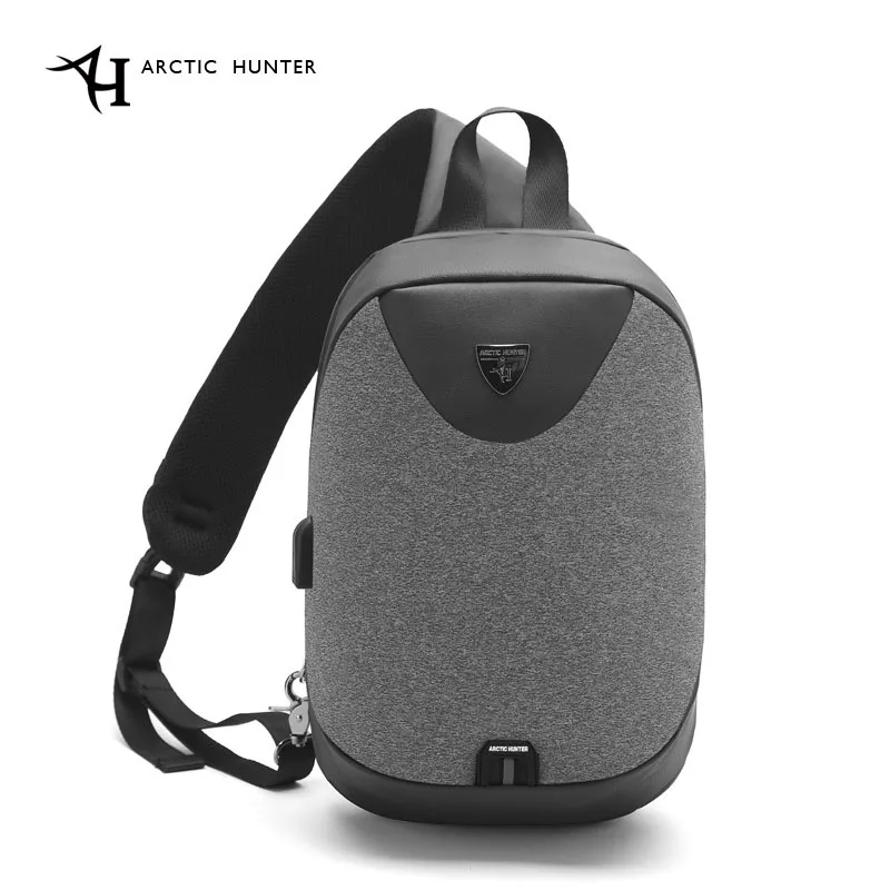 ARCTIC HUNTER, USB, водонепроницаемая, противоугонная, Мужская нагрудная сумка, сумка через плечо, Спортивная, мужская, для подростков, для мальчиков, для путешествий, через плечо - Цвет: dark gray USB