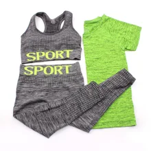 Для женщин Фитнес Йога набор тренажерный зал спортом Бег Бесшовные Спортивный бюстгальтер+ 3/4 леггинсы+ Футболка Тренажерный Зал Набор тренировки Фитнес Йога костюмы