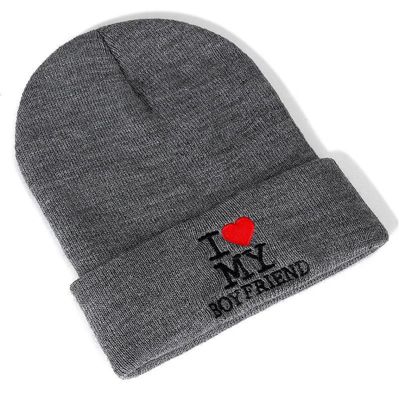 Новинка унисекс пара Beanie I LOVE MY BOYFRIEND письмо повседневные зимние шапки для мужчин женщин теплая вязаная шапка модная однотонная шапка