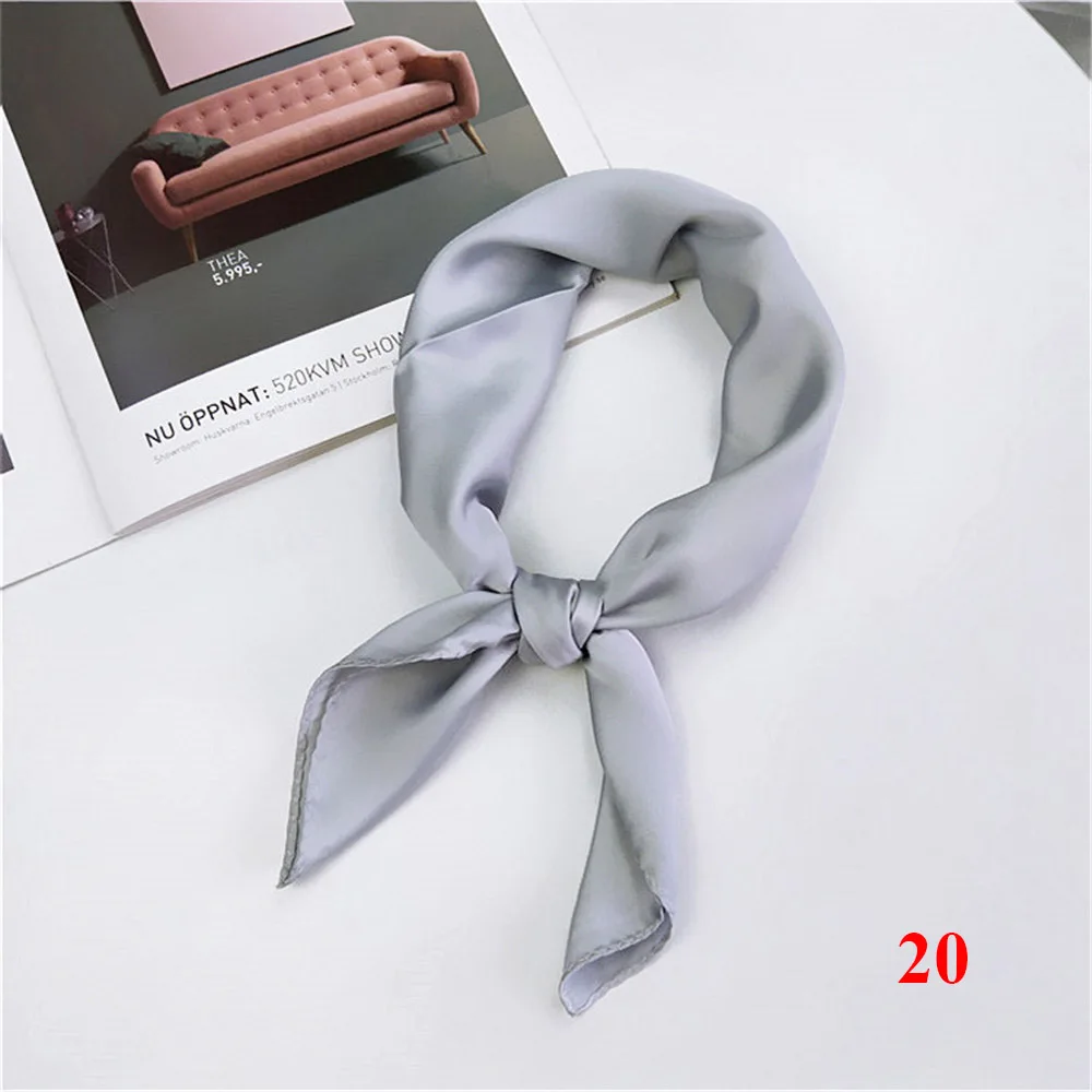 Корейский стиль, Женский Мягкий Шелковый Атласный квадратный шарф, небольшой простой шейный платок, головная повязка на голову, одноцветная повязка на голову - Цвет: 20 Light Gray