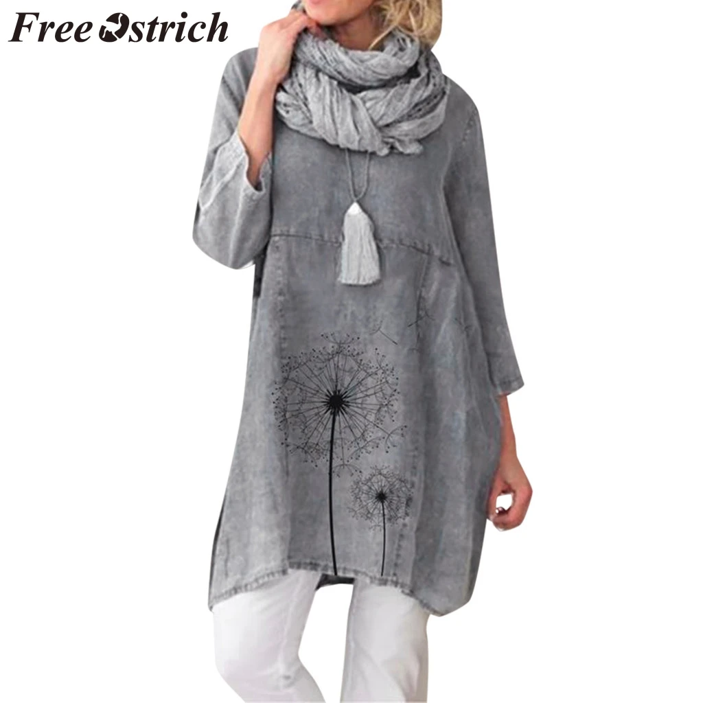 

FREE OSTRICH Simple Matte Loose Womens Tops And Blouses Automne Three Quarter Large Size Noble Autumn Blouse Et Chemisier Femme