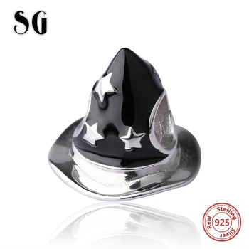 

New arrival diy hat charms beads with black enamel fit authentic Europe bracelet silver 925 original jewelry making for women