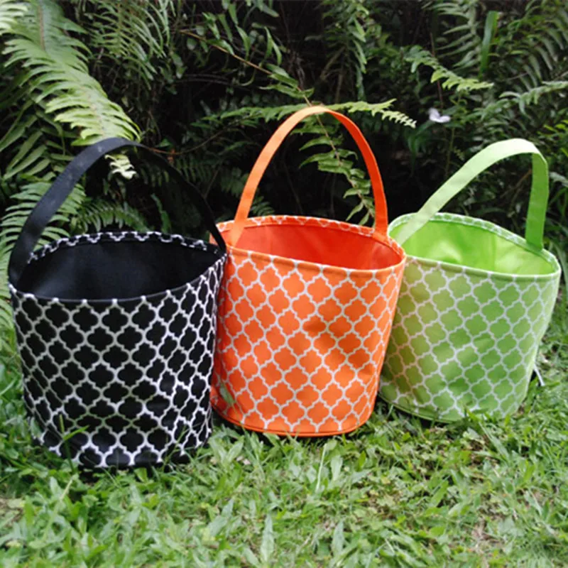 

Wholesale Green Quatrefoil Print Trick or Treat Halloween Bucket, Handmade Candy Halloween Basket in 3 colors DOM109171