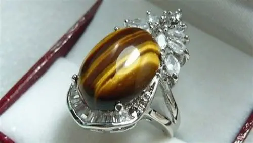 

Wholesale price 16new ^^^^Really noble Tiger's Eye Oval & Crystal Ring size 6-8