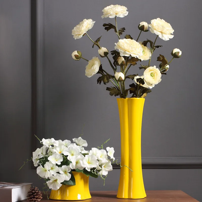 Желтая Простая Современная ваза, аксессуары для украшения дома, ваза для цветов, ваза для свадебного украшения Vazo Dekorasyon Ev