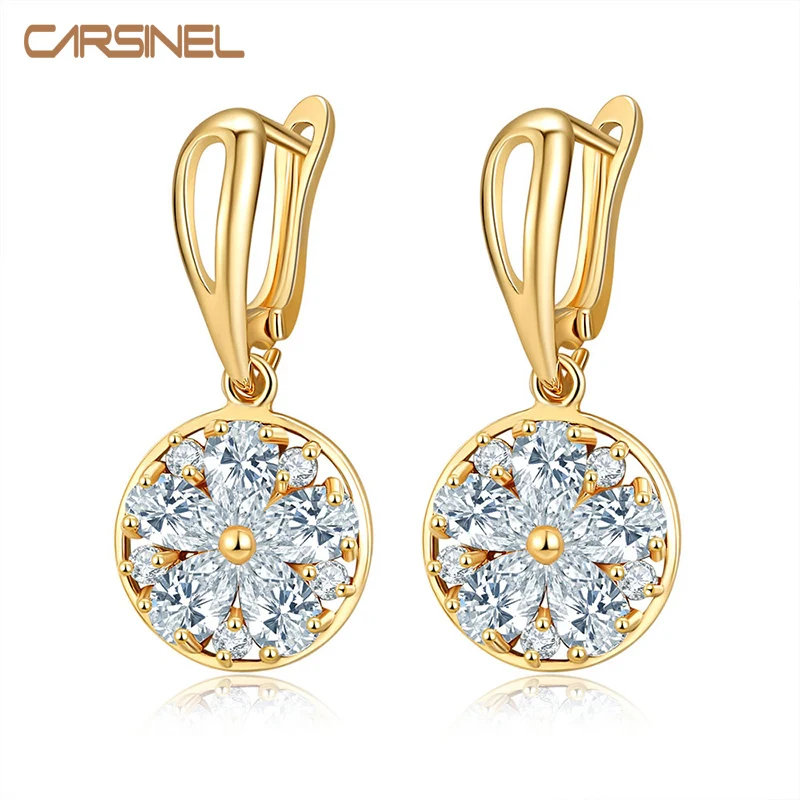 

CARSINEL Fashion Cubic Zircon 14mm Round Women Hoop Earrings Gold Silver color Female Bijouterie Wholesale ER0114