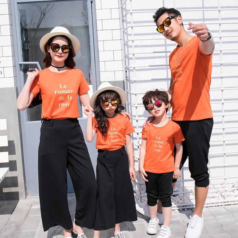 Baby Girls Summer Clothes Set Mother Father Baby Son Shirt Clothes +pants Capris Mommy and Me Mother Daughter Dress