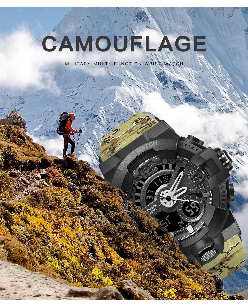 GOODWEEK Men Sport Watch Camouflage S Shock Military Watches Waterproof Multi-functional Dual Display Watches Relogio Masculino