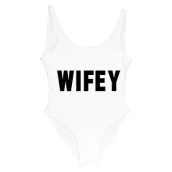 

WIFEY Letter swimwear women plus size swimwear One Piece Swimsuit for party monokini maillot de bain femme une piece Suit