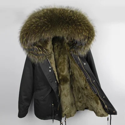 Новое Брендовое Женское зимнее пальто с большим воротником из меха енота, парки с капюшоном, верхняя одежда, съемная подкладка из меха кролика, зимняя куртка - Цвет: color 14