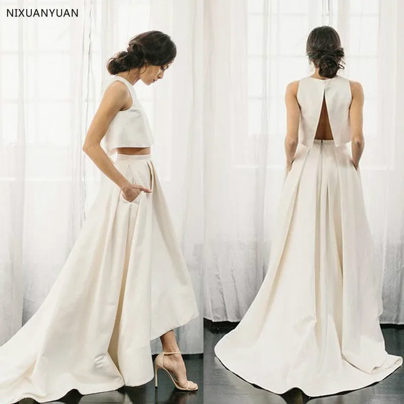 Vestido De Noiva 2019 2 шт атласное свадебное платье с коротким шлейфом Новое Модное Элегантное свадебное платье трапециевидной формы