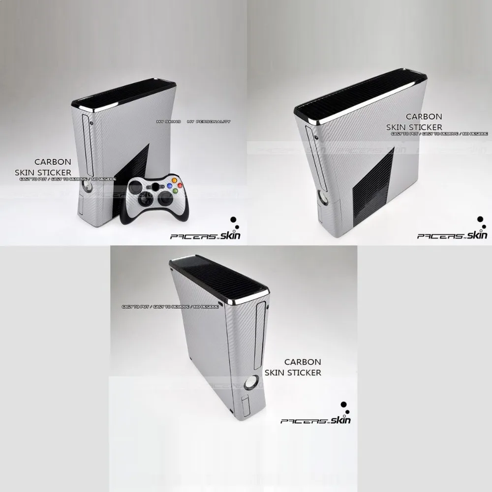 Серебряная виниловая защитная наклейка из углеродного волокна для Microsoft Xbox 360 Slim