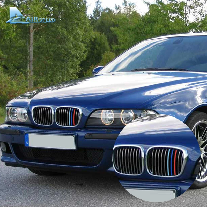 

Airspeed 3 pcs/lot Car Front Grille Trim Strips Cover Motorsport Stripe Stickers Decor for BMW 5 Series E39 M5 1997-2003