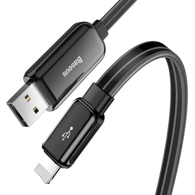 Плоский светодиодный светящийся usb-кабель Baseus для iPhone X S Max 8 7 6 a, кабель для синхронизации данных, кабель для быстрой зарядки и зарядки для iPhone - Цвет: Black