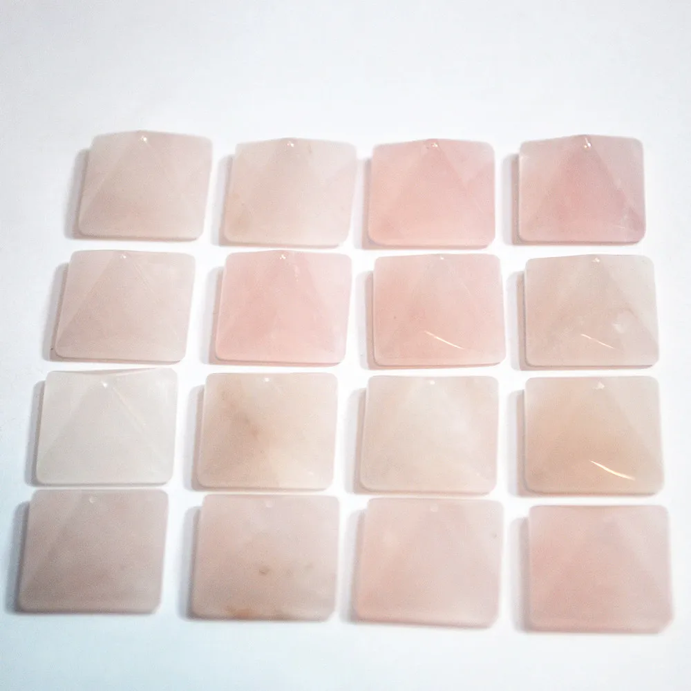 

Best Selling Fashion Natural Stone Square Pyramid CAB Cabochons pink Quartz Beads 14mm*14*High8mm 30PCS Wholesale Free Shipping