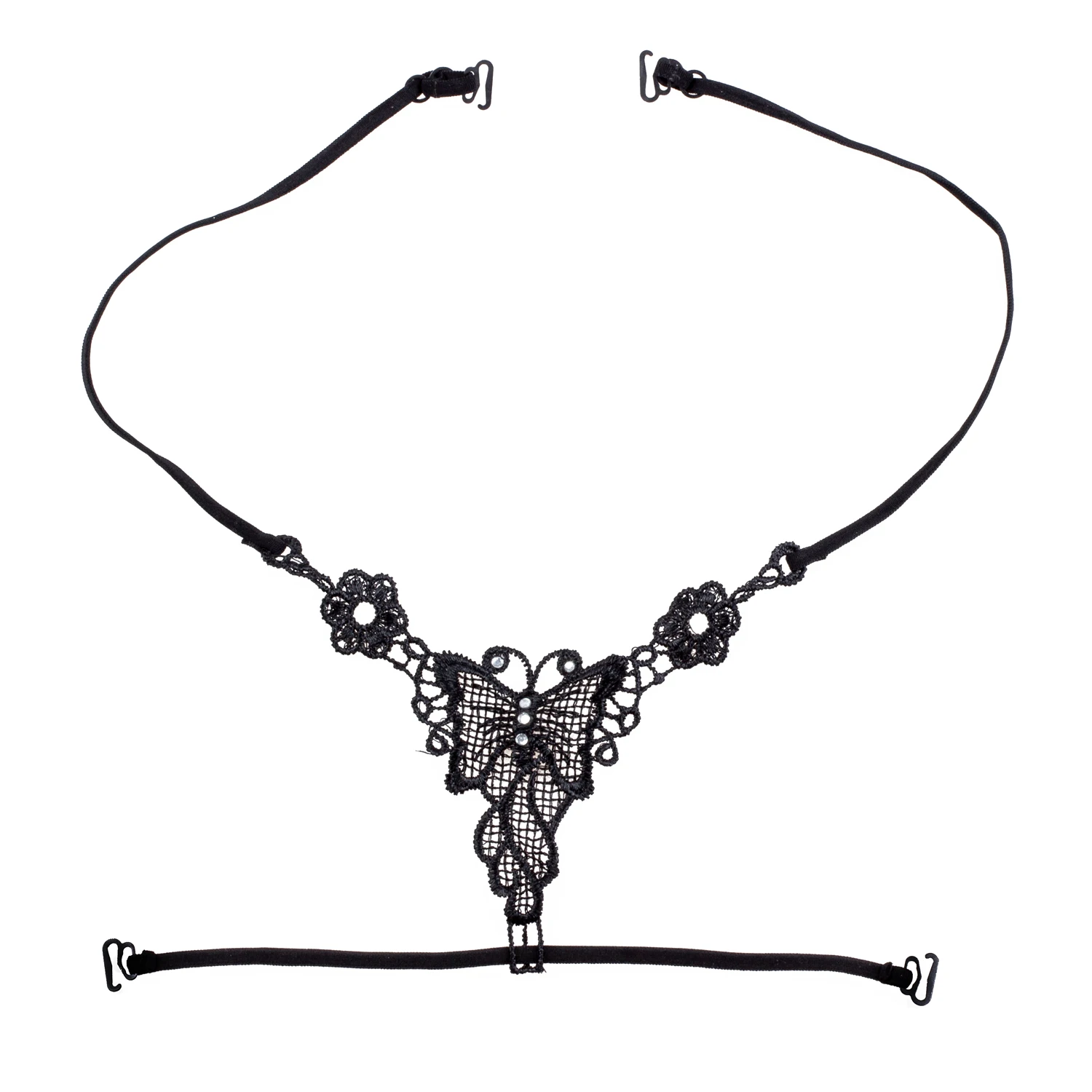 Эластичный черный бюстгальтер с перекрещивающимися бретельками и бабочками