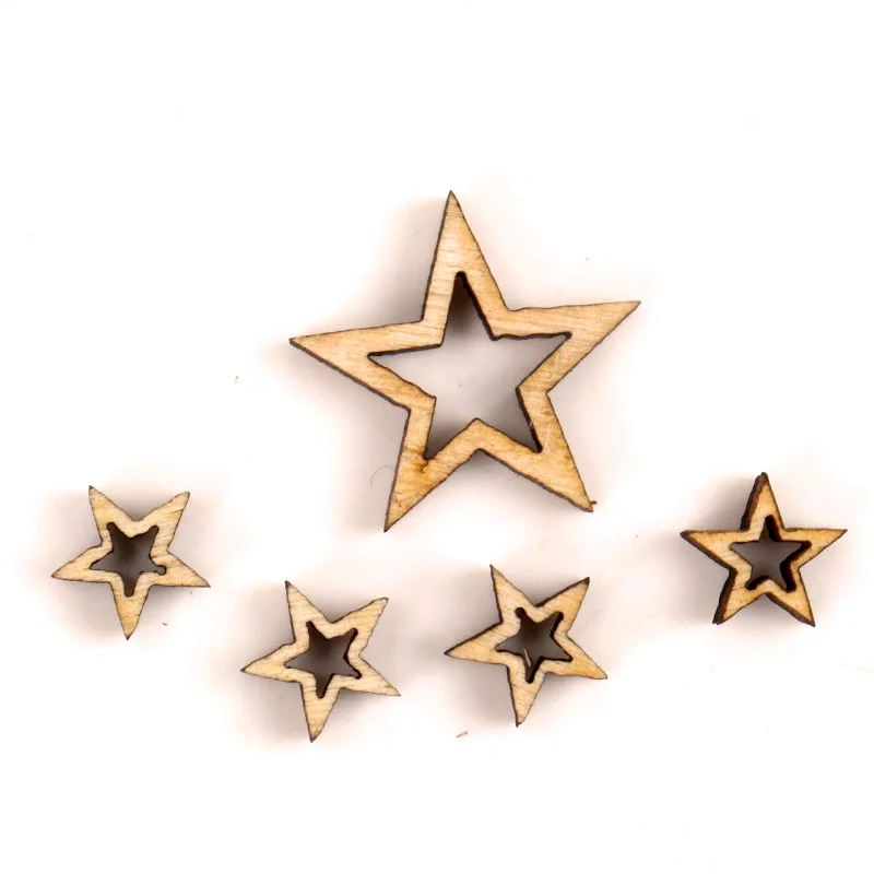 Wooden Hollow Star Shape Scrapbooking Embellishments Craft Handmade Home Wedding Decoration Accessory DIY 10-20mm 50pcs MZ256